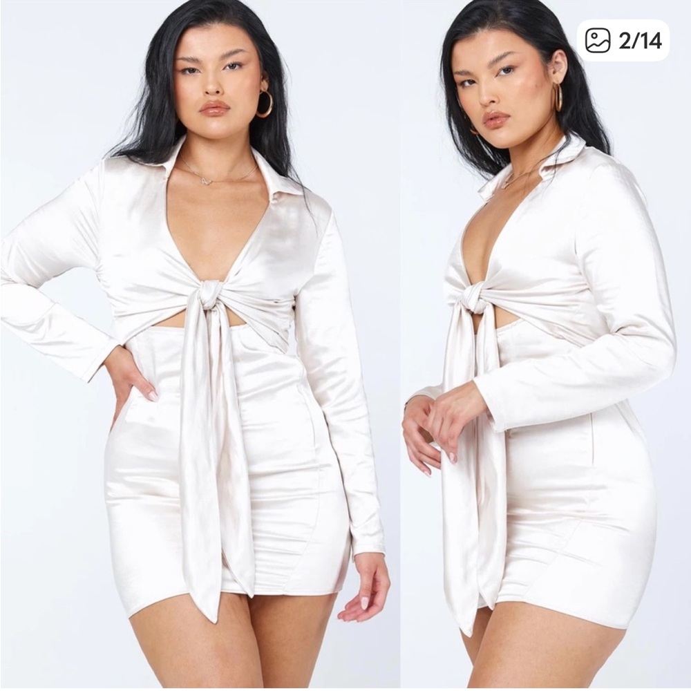 Princess Polly Champagne Satin Long Sleeve Dress